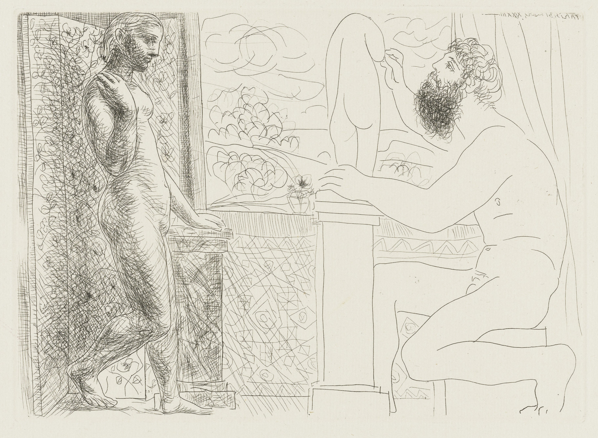 Pablo Picasso. Sculptor Working from Life with Marie-Thérèse Posing (Sculpteur travaillant sur le motif avec Marie-Thérèse posant) from the Vollard Suite (Suite Vollard). 1933, published 1939