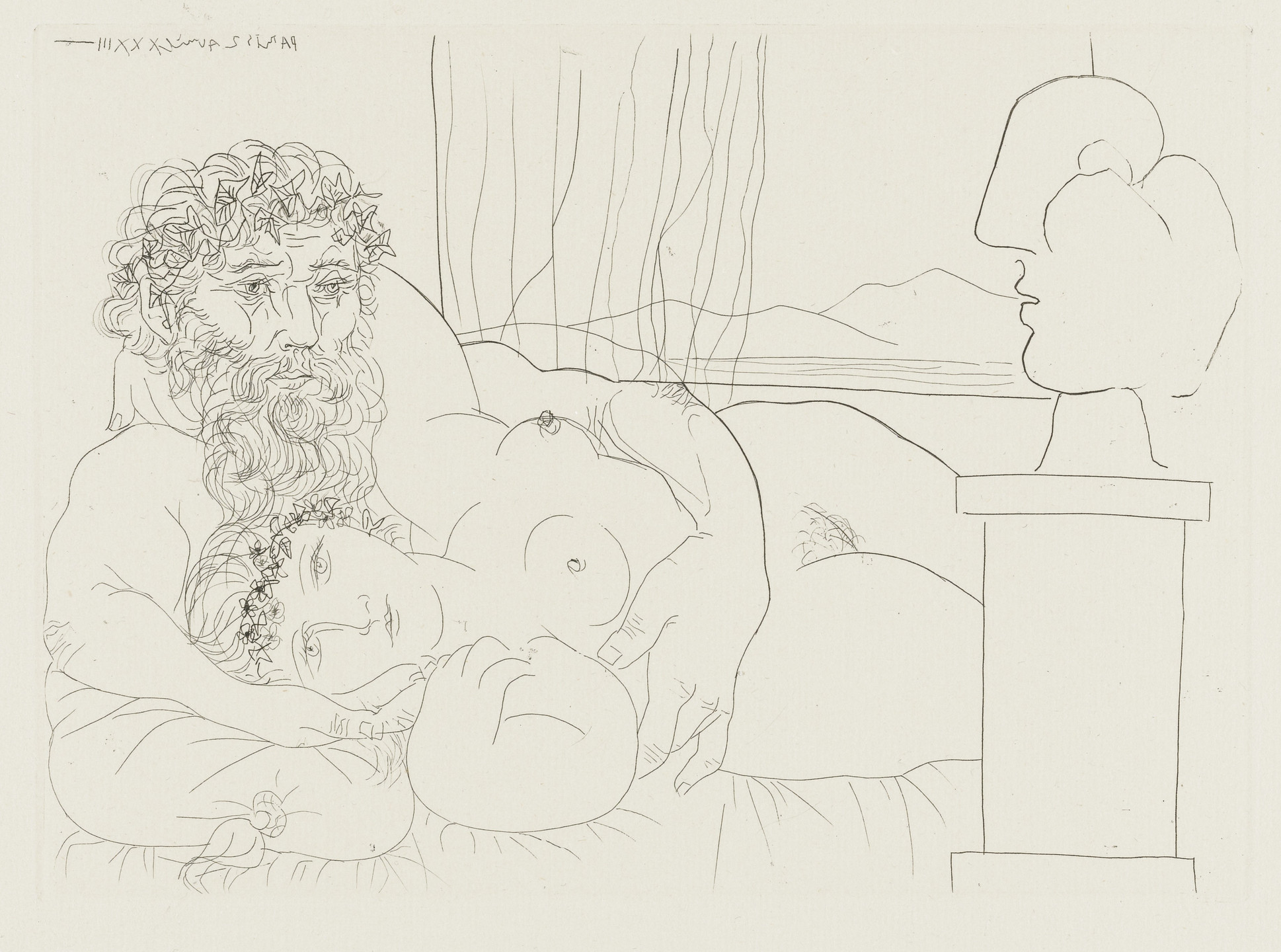 Pablo Picasso. Sculptor and His Model with the Sculpted Head of the Model (Sculpteur et son modèle avec la tête sculptée du modèle) from the Vollard Suite (Suite Vollard). 1933, published 1939