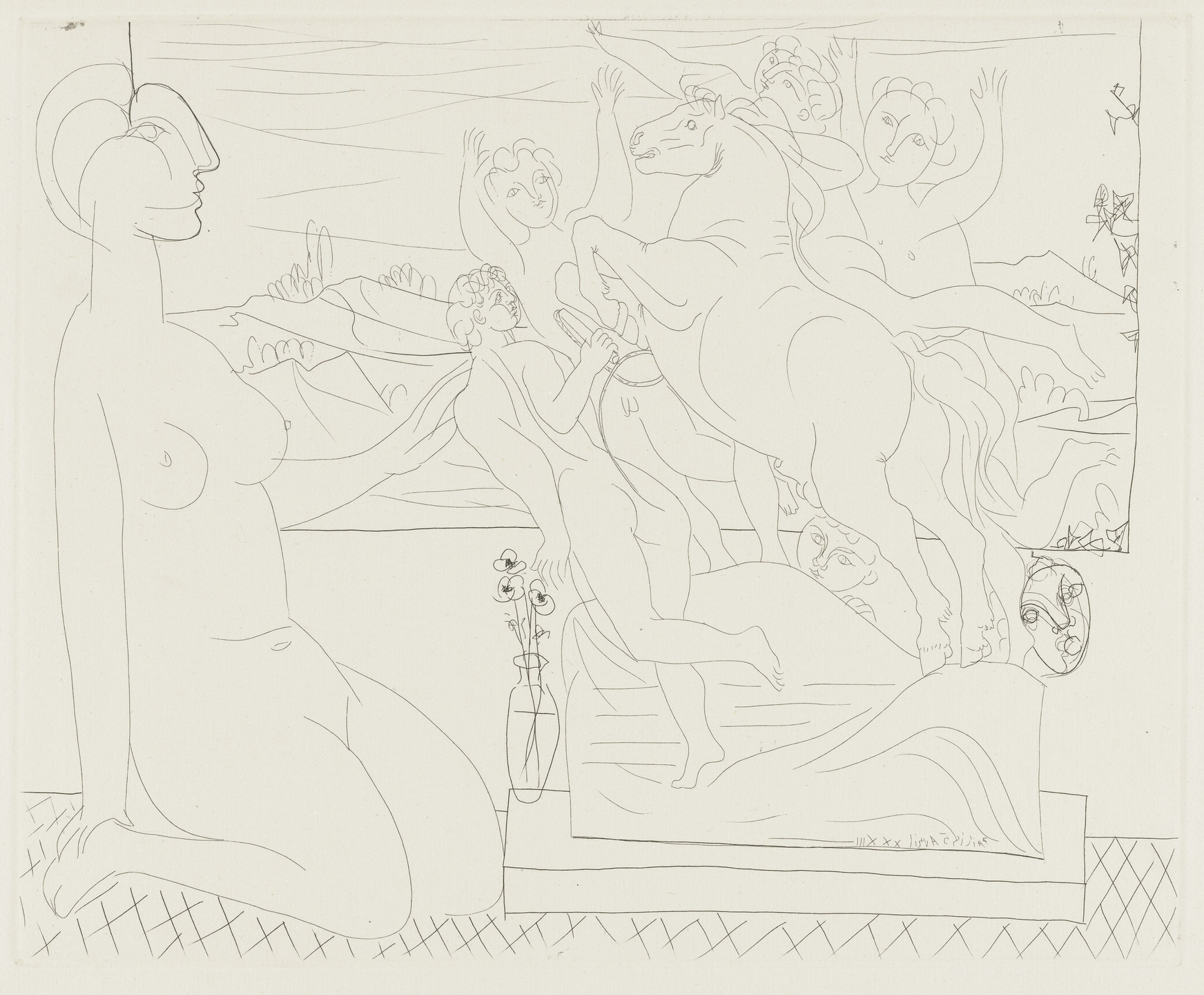 Pablo Picasso. Marie-Thérèse Kneeling, Studying a Sculpted Group (Marie-Thérèse agenouillée contemplant un groupe sculpté) from the Vollard Suite (Suite Vollard). 1933, published 1939