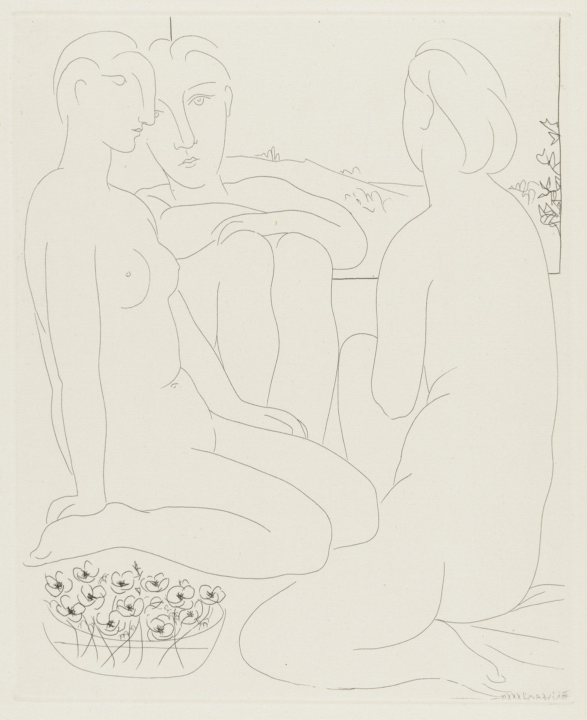 Pablo Picasso. Three Nude Women and a Bowl of Anemones (Trois femmes nues et une coupe d&#39;anémones) from the Vollard Suite (Suite Vollard). 1933, published 1939