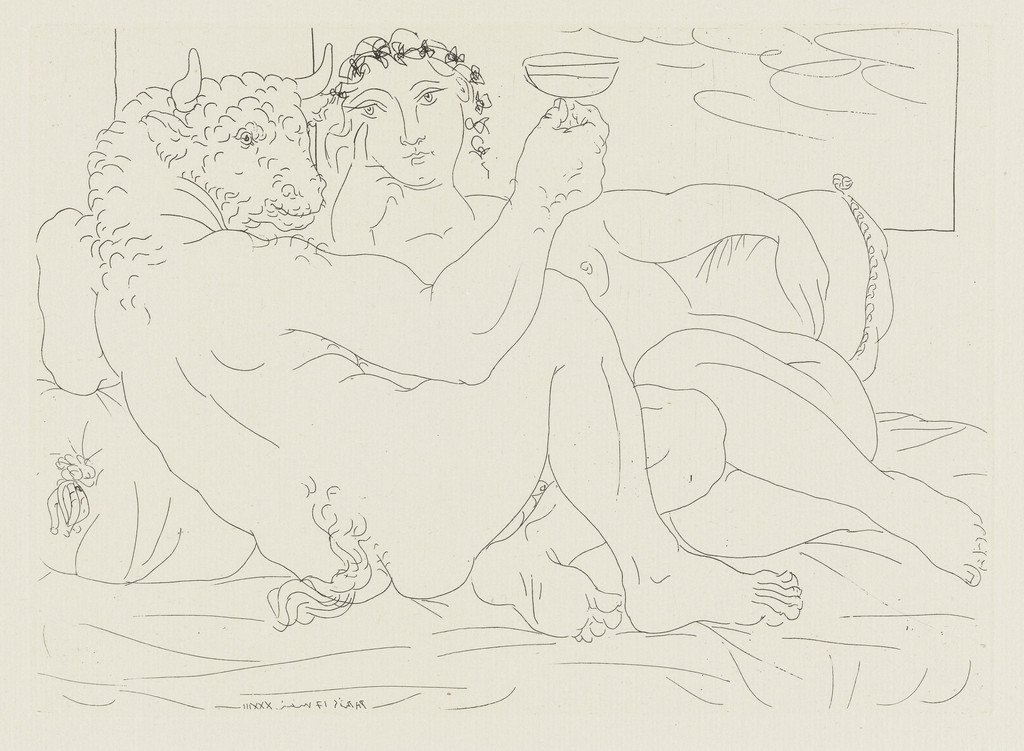 The Minotaur's Repose: Champagne and Mistress (Le Repos du Minotaure: champagne et amante) from the Vollard Suite (Suite Vollard)