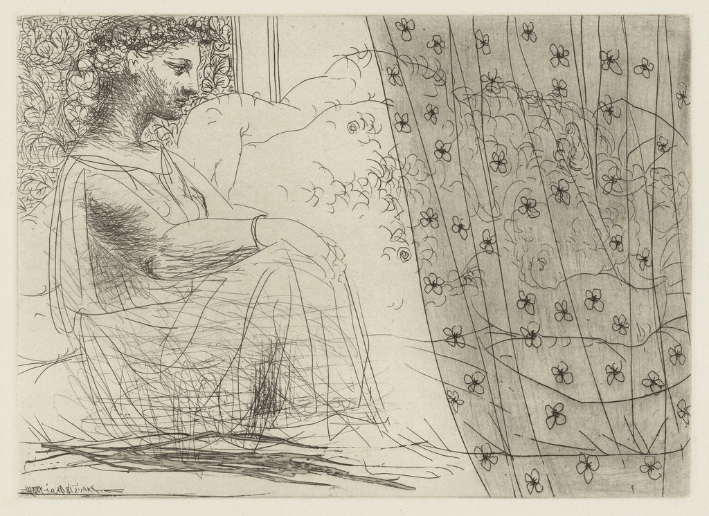 Virginal Marie-Thérèse Watching the Sleeping Minotaur (Marie-Thérèse, en vestale, veillant le minotaure endormi) from the Vollard Suite (Suite Vollard)