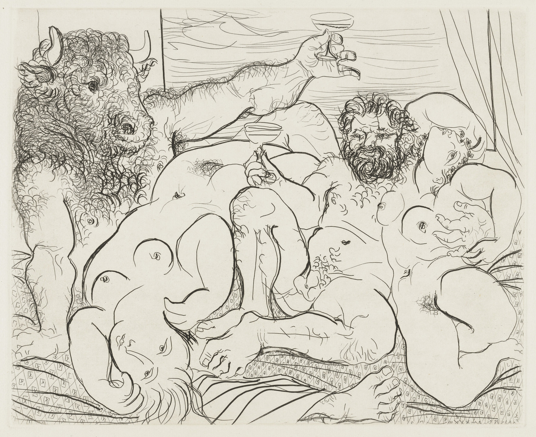 Pablo Picasso. Bacchanal with Minotaur (Scène bacchique au Minotaure) from the Vollard Suite (Suite Vollard). 1933, published 1939