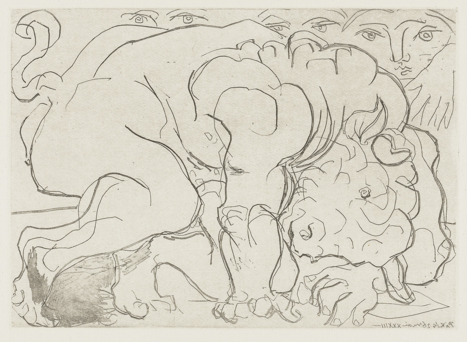 Pablo Picasso. Wounded Minotaur VI (Minotaure blessé. VI) from the Vollard Suite (Suite Vollard). 1933, published 1939