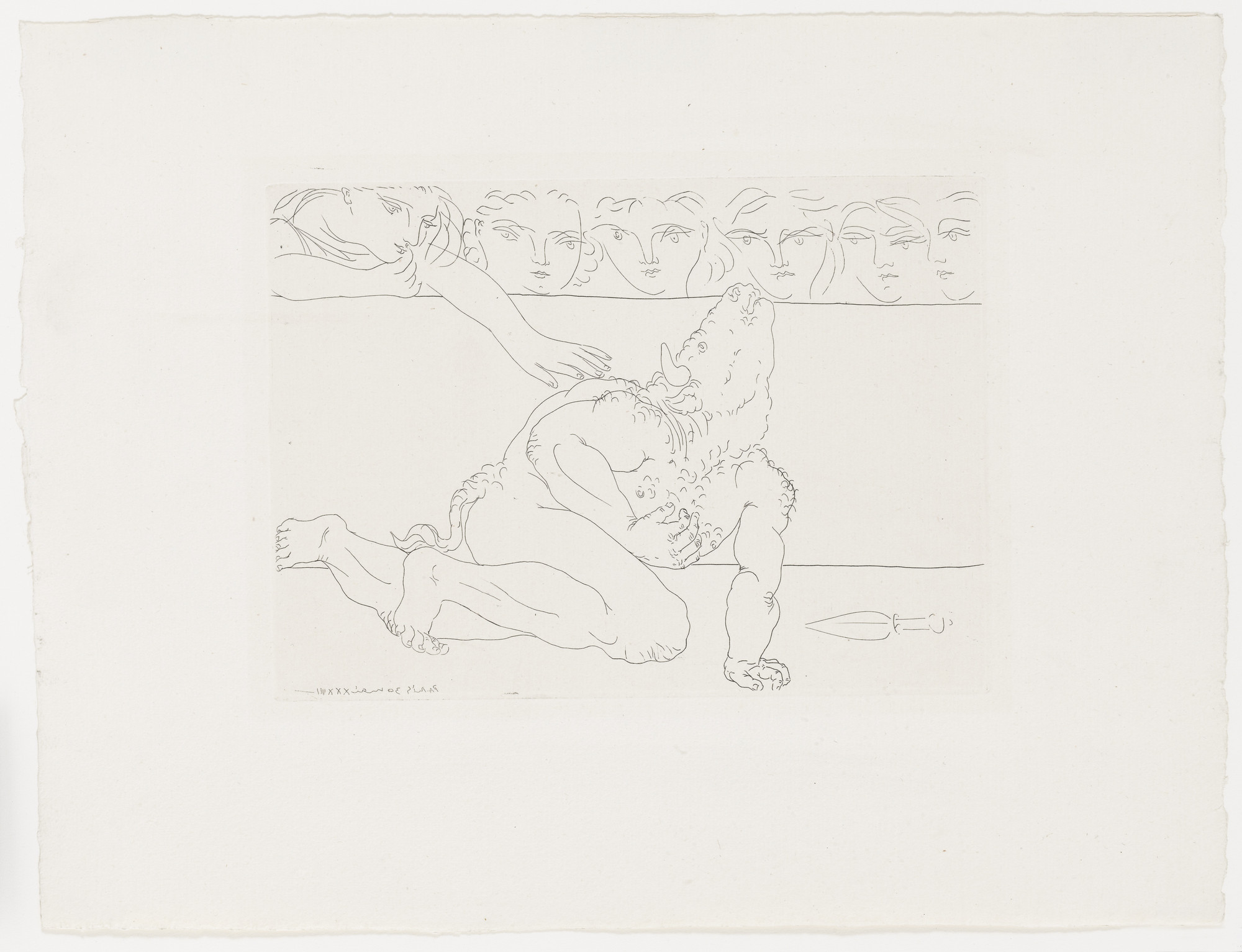 Pablo Picasso. Dying Minotaur and Compassionate Young Woman (Minotaure mourant et jeune femme pitoyable) from the Vollard Suite (Suite Vollard)
