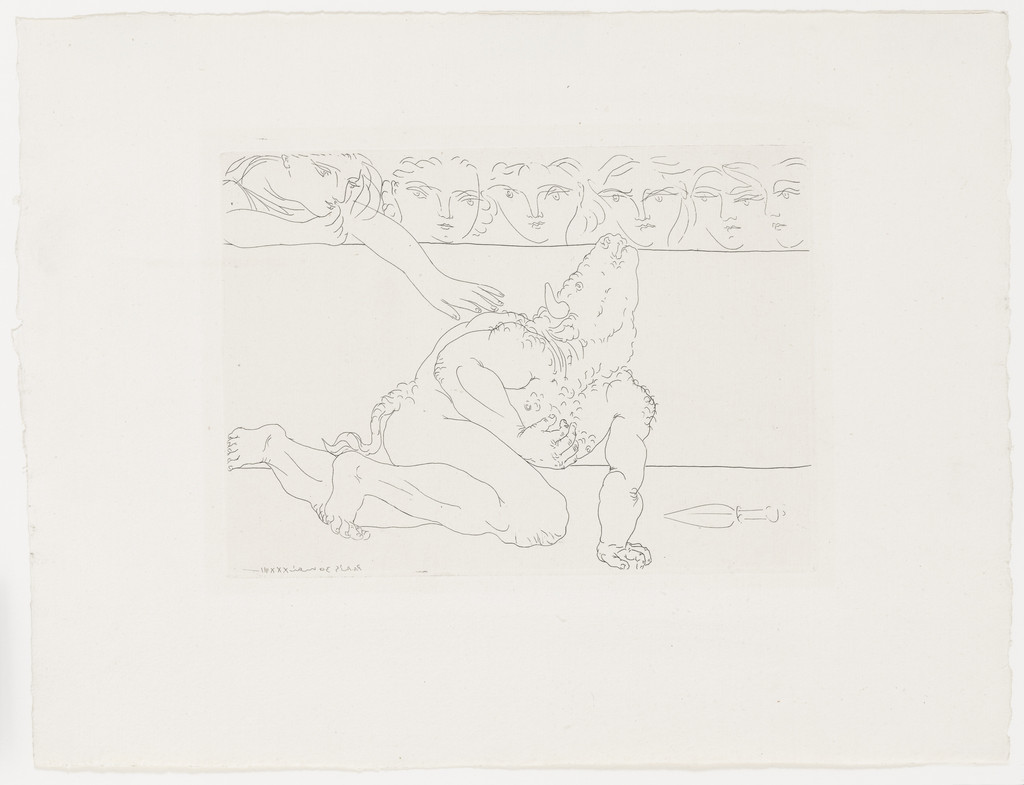 Dying Minotaur and Compassionate Young Woman (Minotaure mourant et jeune femme pitoyable) from the Vollard Suite (Suite Vollard)