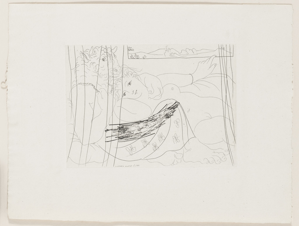 Intertwined Minotaur and Young Woman Dreaming Beneath a Window (Minotaure et jeune femme enlacés rêvant sous une fenêtre) from the Vollard Suite (Suite Vollard)