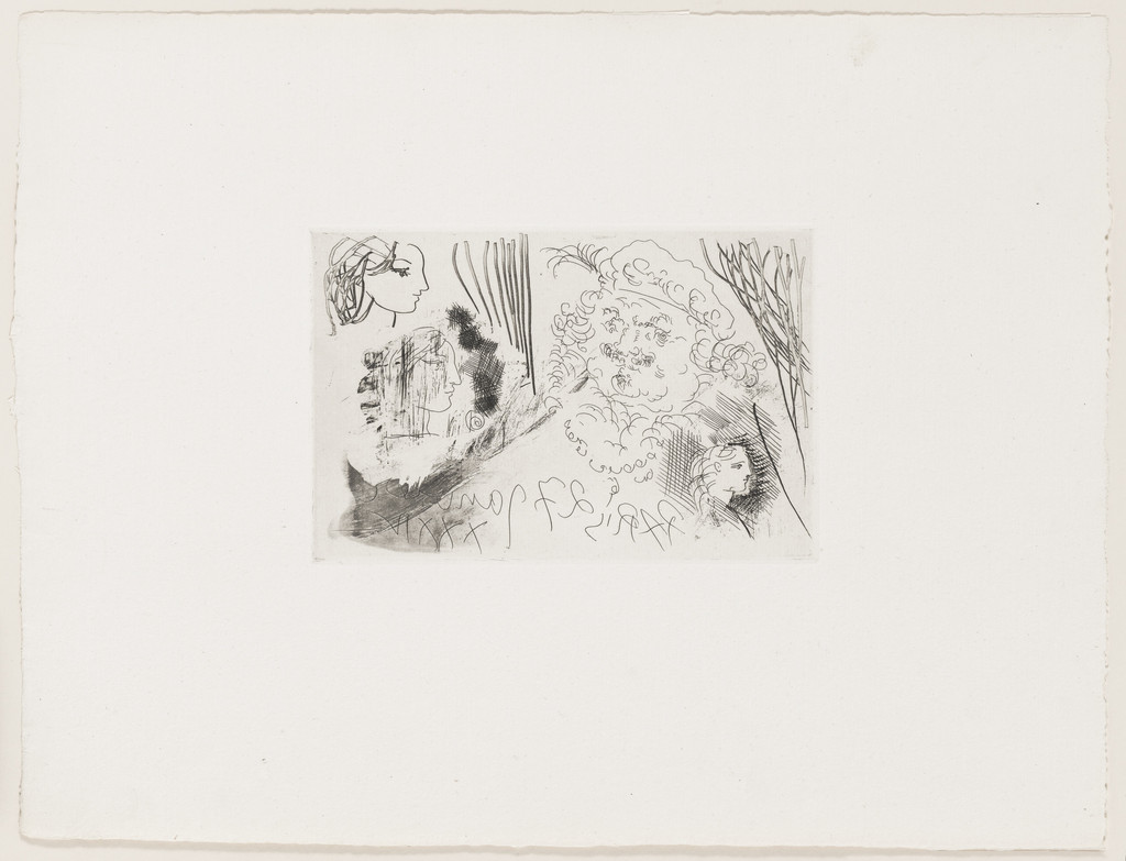 Sheet of Studies: Profiles of Marie-Thérèse and Head of Rembrandt with Beret (Feuille d'études. Profils de Marie-Thérèse et tête de Rembrandt au béret) from the Vollard Suite (Suite Vollard)