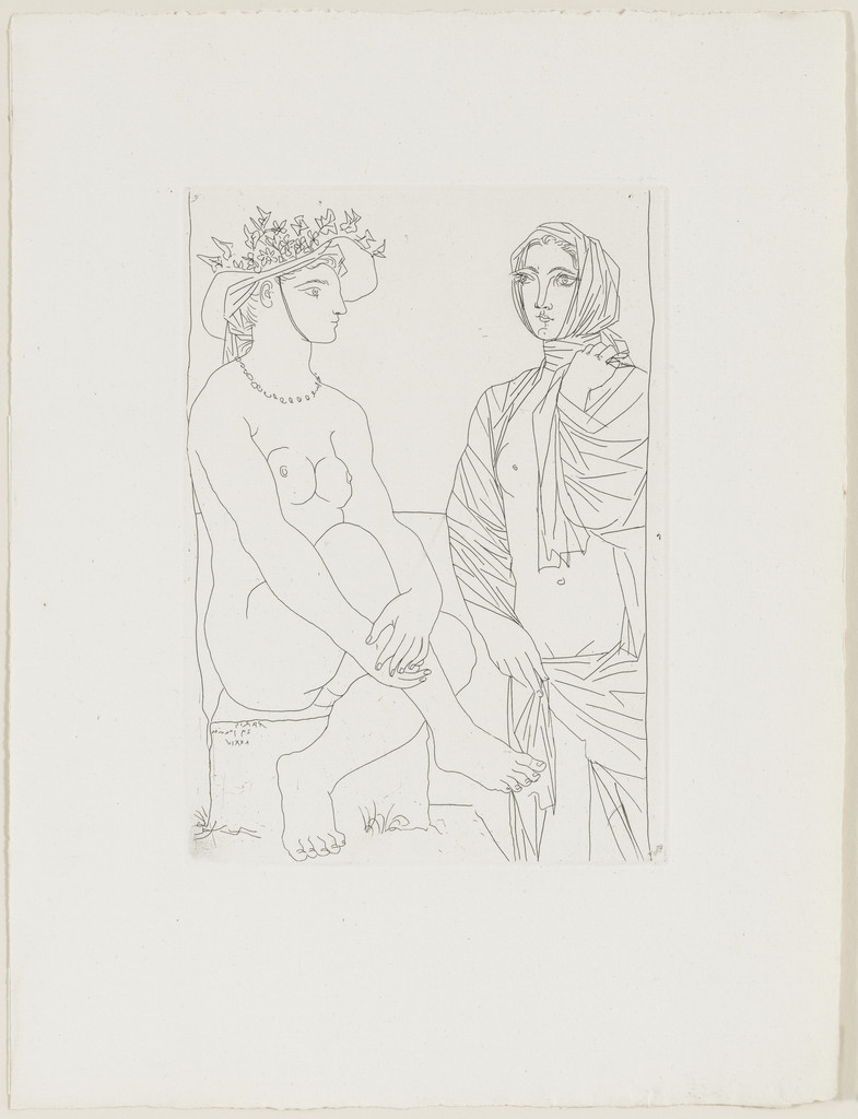 At the Bath: Woman in Hat with Flowers and Woman Draped in a Towel (Au bain. Femme au chapeau à fleurs et femme drapée dans une serviette) from the Vollard Suite (Suite Vollard)