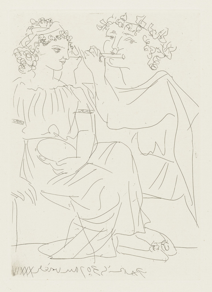 Flutist and Young Woman with Tambourine (Flûtiste et jeune fille au tambourin) from the Vollard Suite (Suite Vollard)