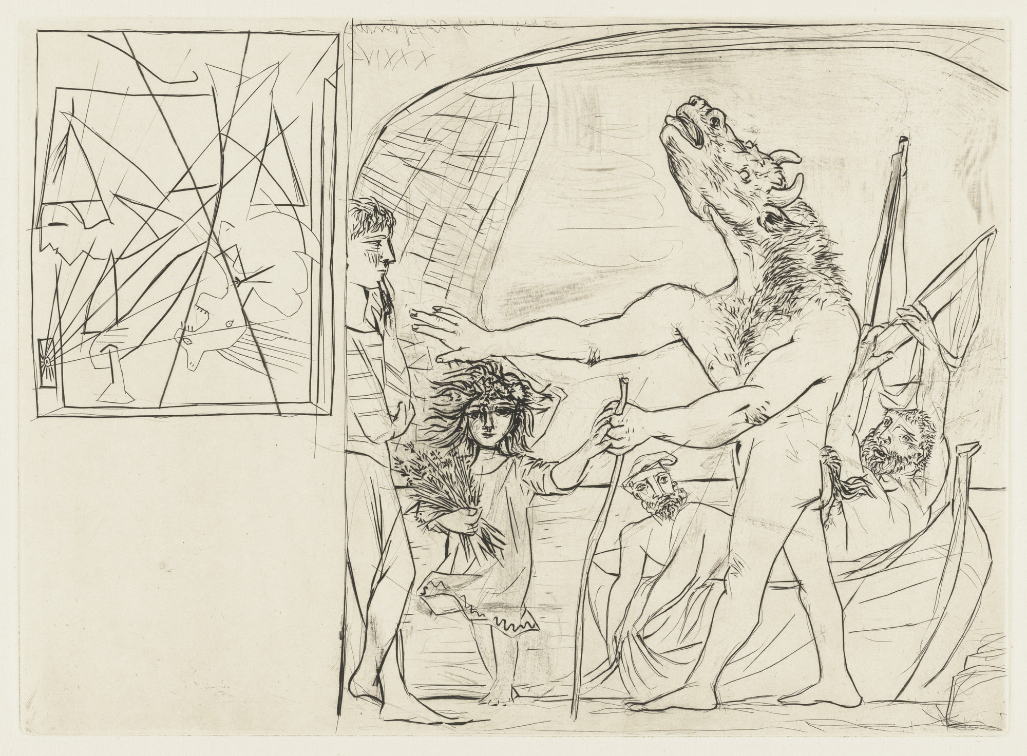 Pablo Picasso. Blind Minotaur Guided by a Little Girl with Flowers (Minotaure aveugle guidé par une petite fille aux fleurs) from the Vollard Suite (Suite Vollard)