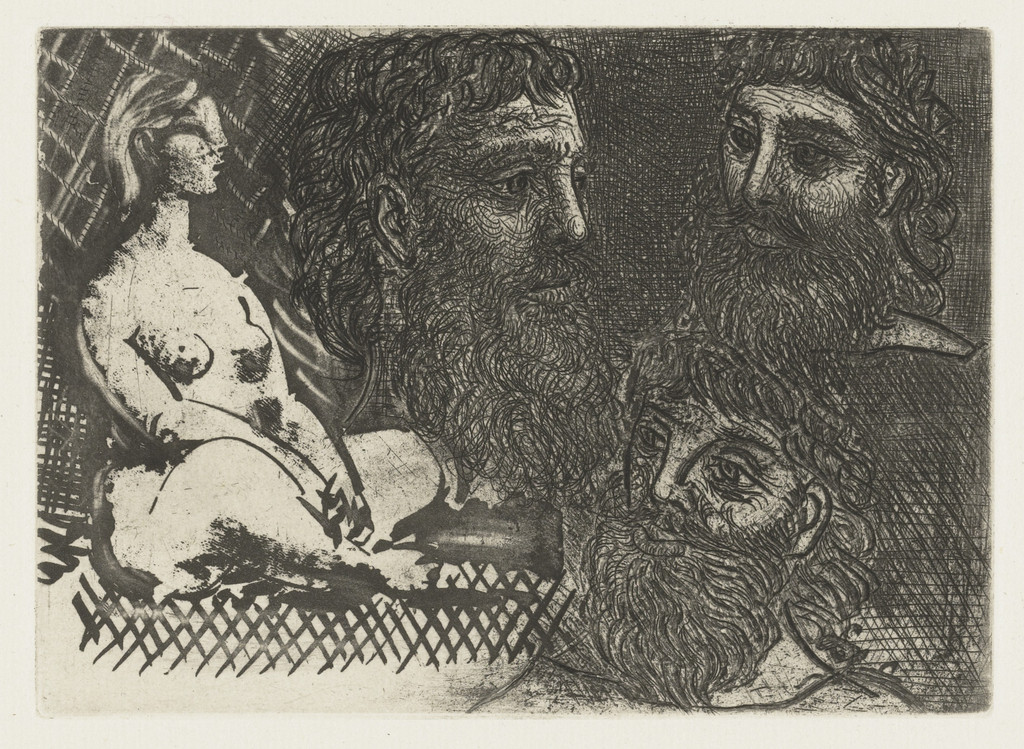 Marie-Thérèse as an Idol and Three Bearded Greeks (Marie-Thérèse en idole et trois Grecs barbus), state VI, from the Vollard Suite (Suite Vollard)