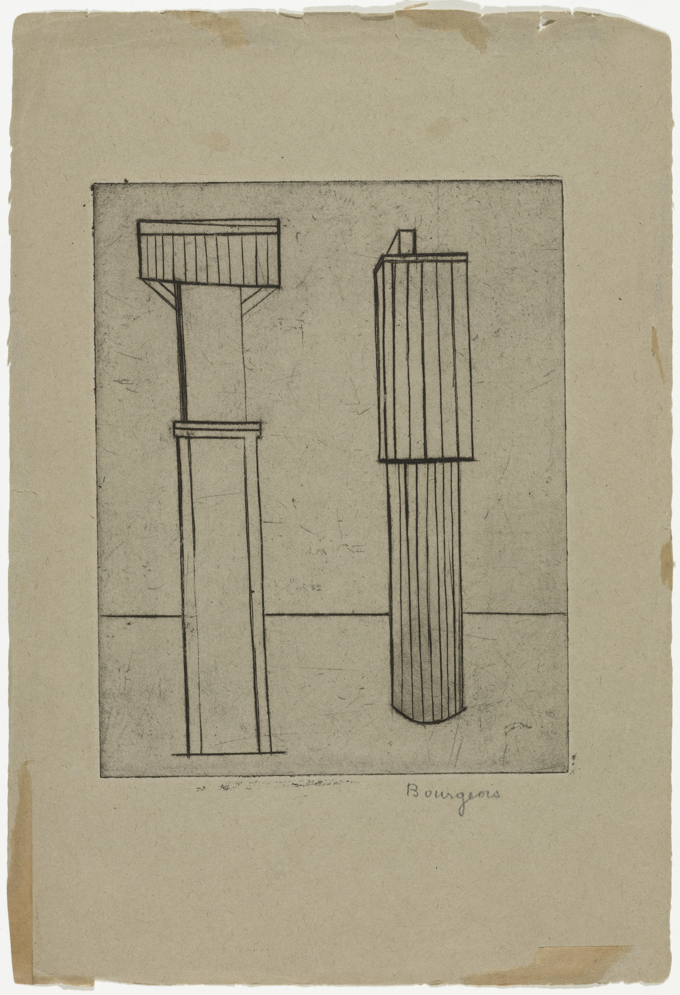 Louise Bourgeois. Plate 2 of 9, version 1 of 3, state V of VII, variant, from the illustrated book, He Disappeared into Complete Silence