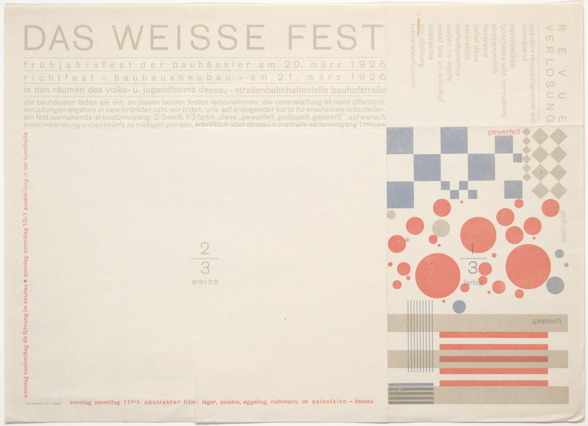 Herbert Bayer. Das Weisse Fest, Frühjahrsfest der Bauhäusler am 20. Marz 1926, Richtfest-Bauhausneubau-am 21. Marz 1926