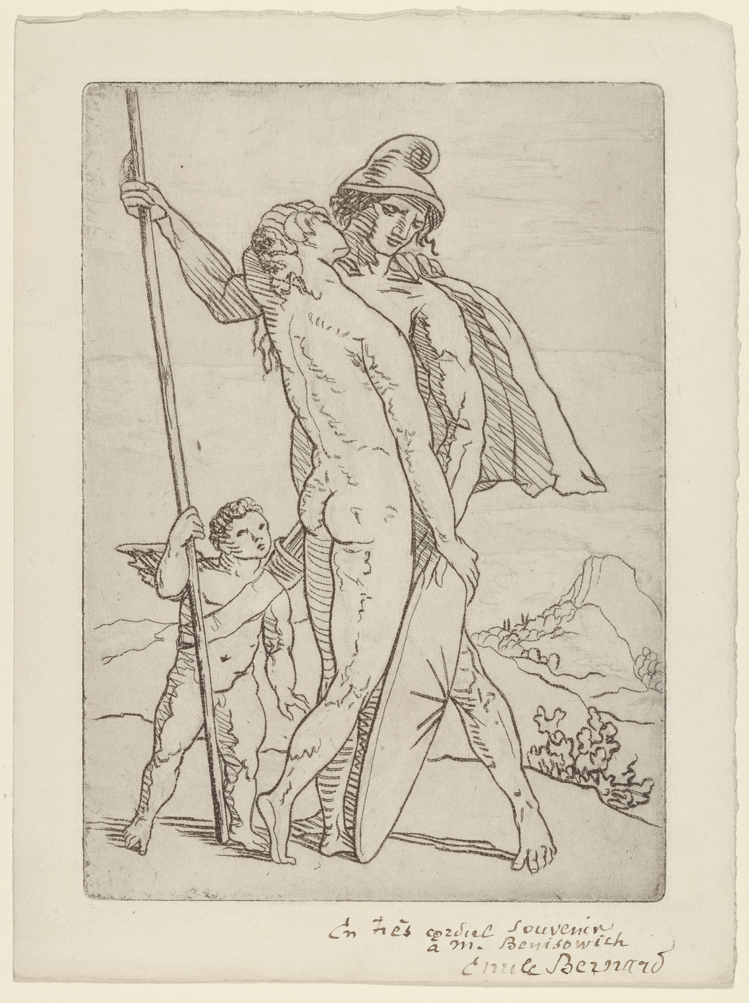 Émile Bernard. Mars and Venus, Plate XI, from the illustrated book Cinquante Sonnets de Pierre de Ronsard. 1915