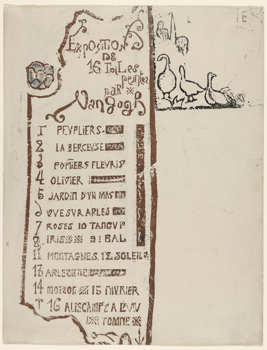 Émile Bernard. Catalogue for the Van Gogh Exhibition at Le Barc de Boutteville and Lottery Ticket. ca. 1888-1891