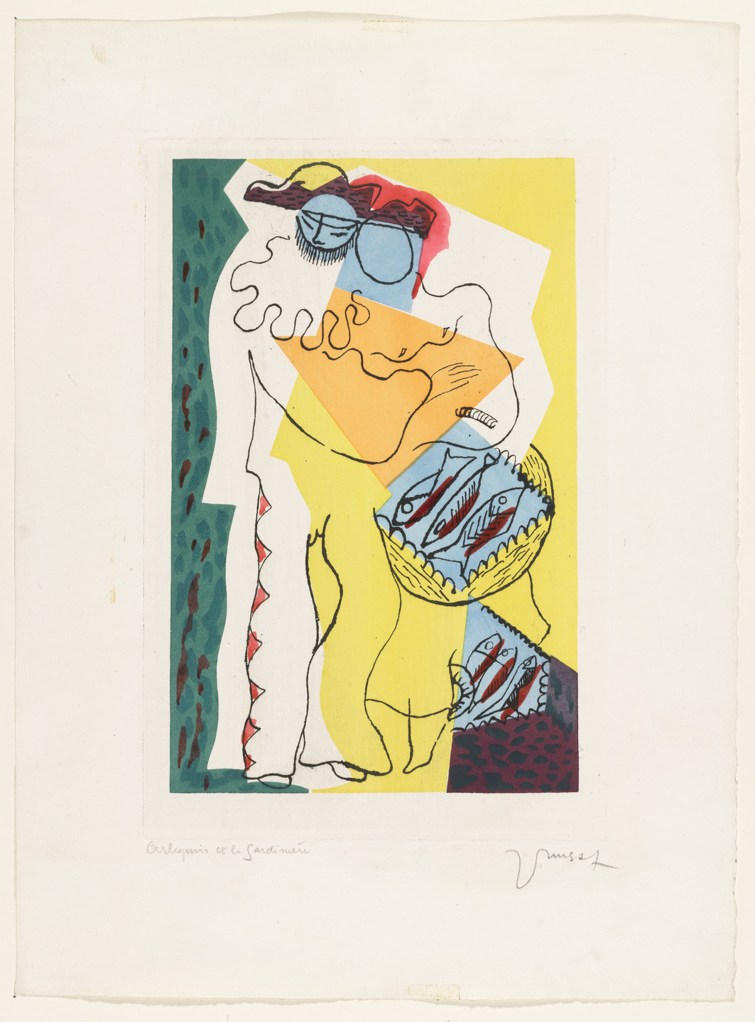 Jean Lurçat. Harlequin and the Gardener , plate from the illustrated book Toupies. 1925