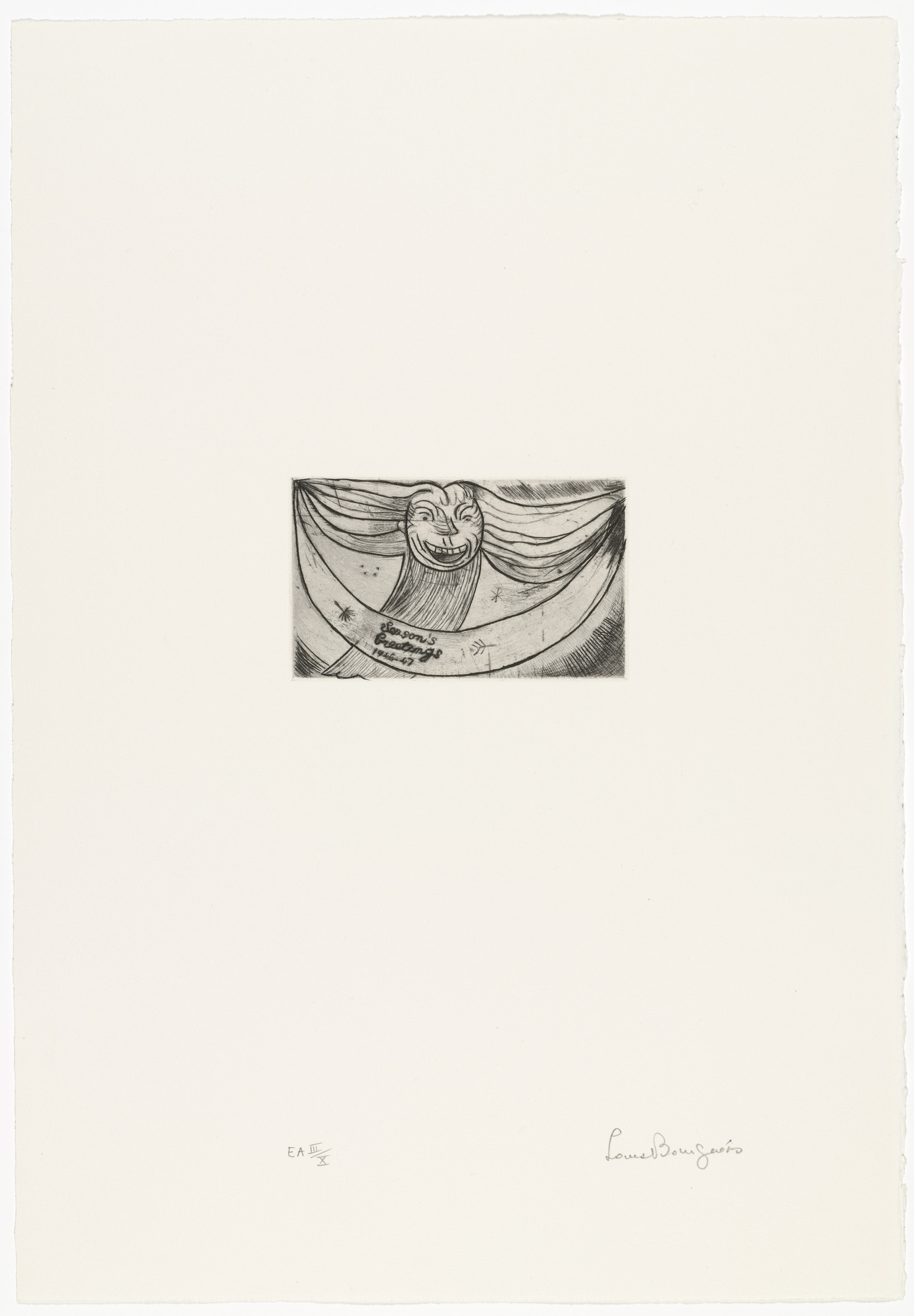 Louise Bourgeois. Greetings: Laughing Monster, plate 1 of 9, version 1 of 2, state VIII of VIII, from the portfolio, Quarantania
