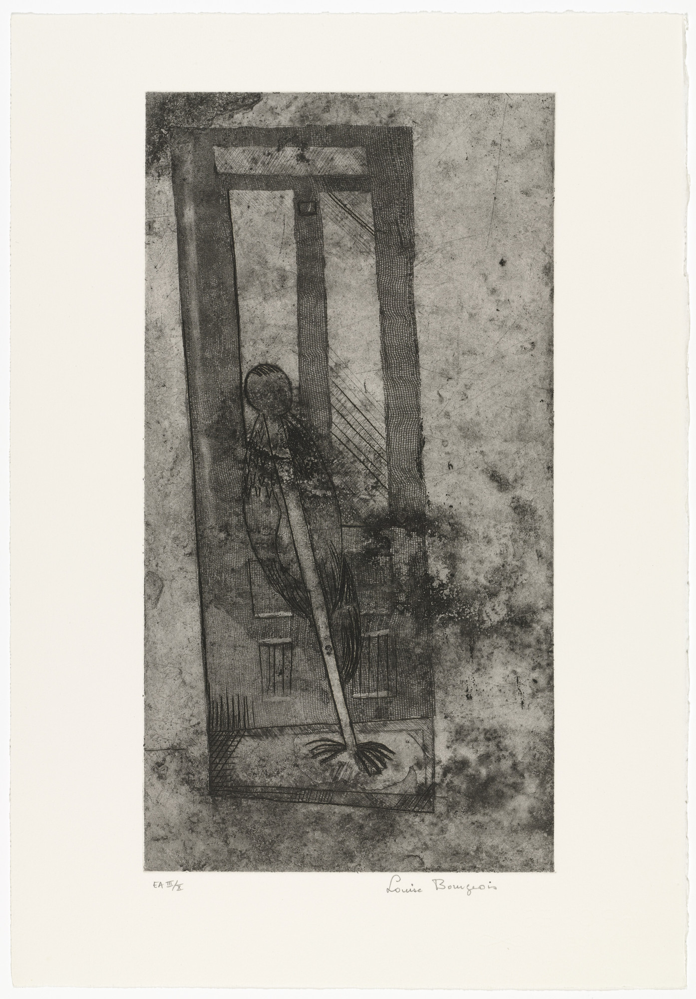 Louise Bourgeois. Thompson Street, plate 8 of 9, state IV, from the portfolio, Quarantania