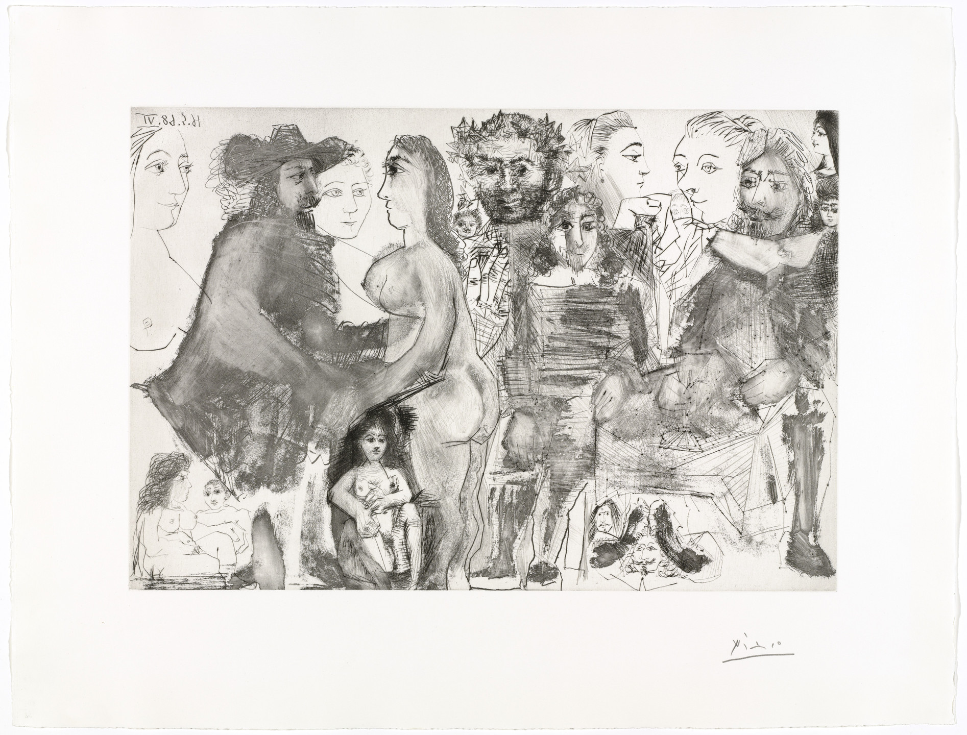 Pablo Picasso. Musketeer Sitting Down with a Young Boy and Recalling His Life (Mousquetaire attablé avec un jeune garçon, évoquant sa vie) from Suite 347. 1968