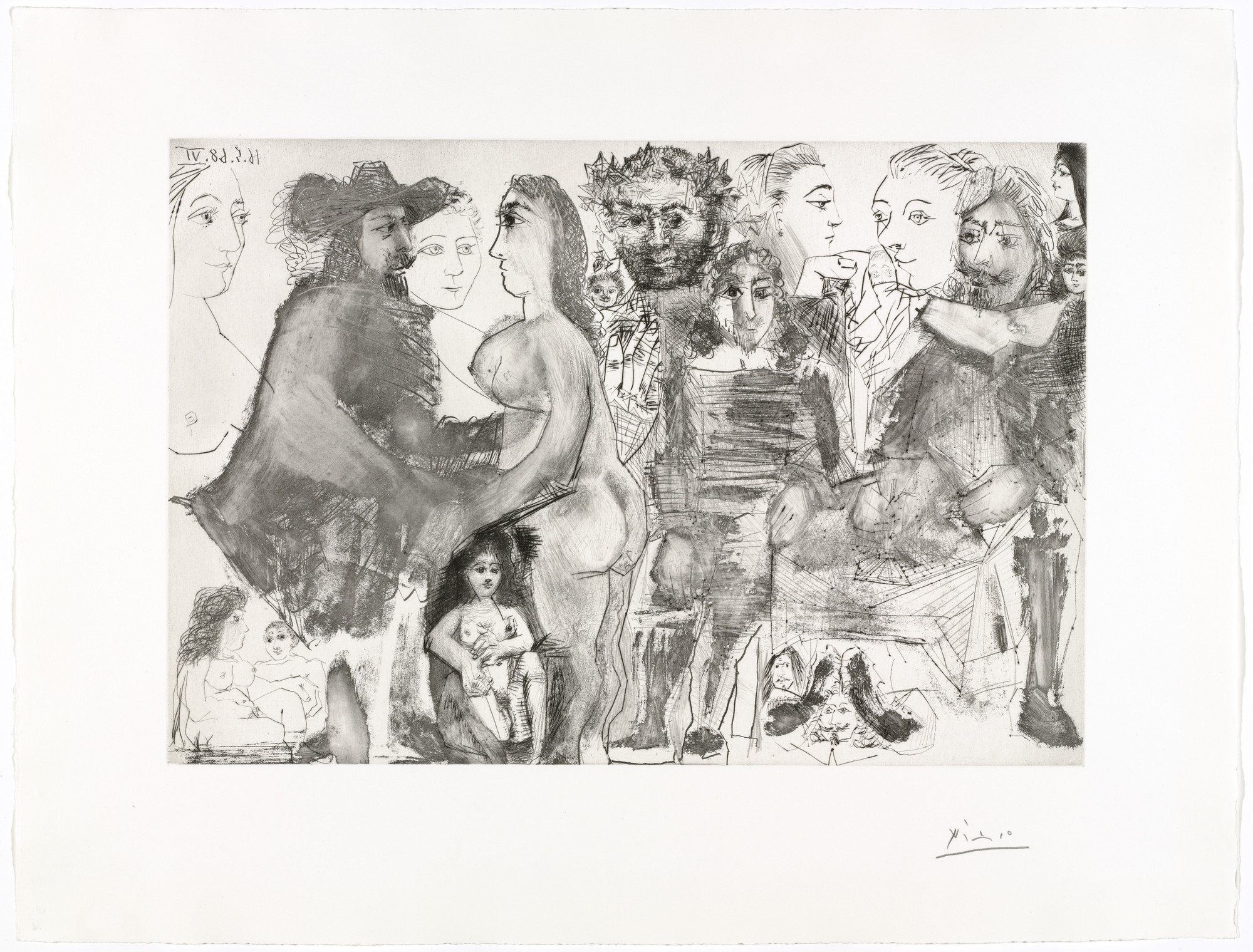Pablo Picasso. Musketeer Sitting Down with a Young Boy and Recalling His Life (Mousquetaire attablé avec un jeune garçon, évoquant sa vie) from Suite 347