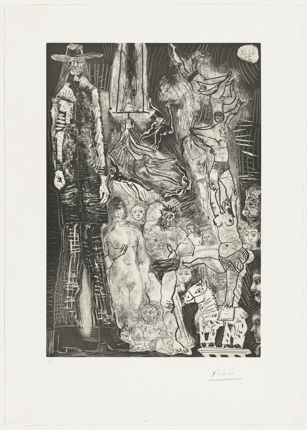Pablo Picasso. Memories: Circus, with El Gigante and Self-Portrait as a Baby–Old Man (Souvenirs: Cirque, avec El Gigante et autoportrait en bébé-vieillard) from Suite 347. 1968