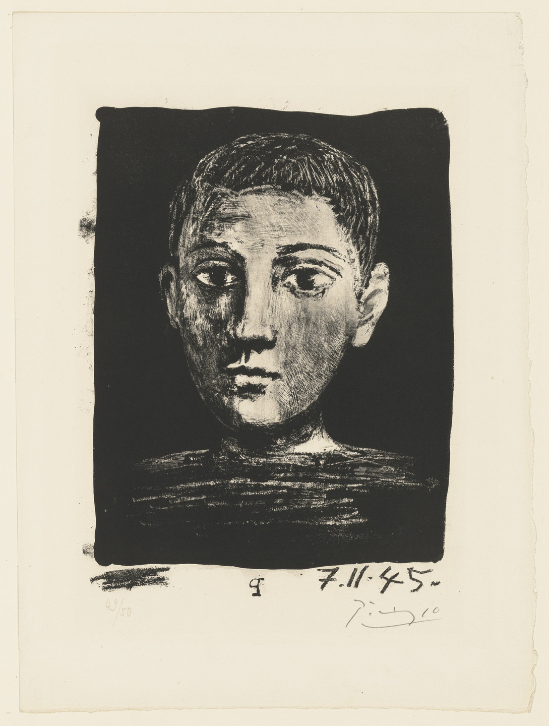 Pablo Picasso. Head of a Young Boy (Tête de jeune garçon), state three. (November 7, 1945)