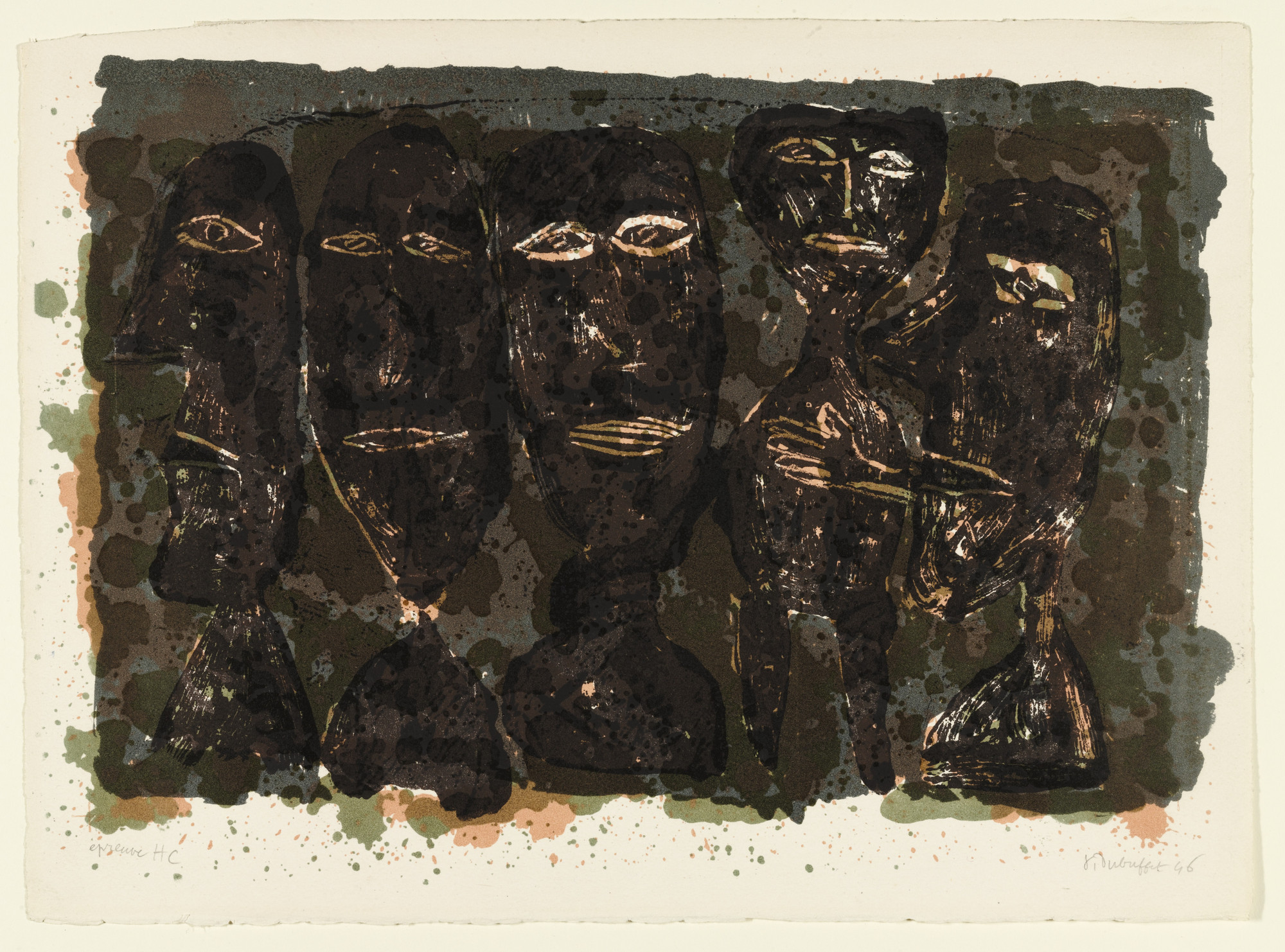 Jean Dubuffet. Group of Suntanned Faces (Suite de visages bronzes)