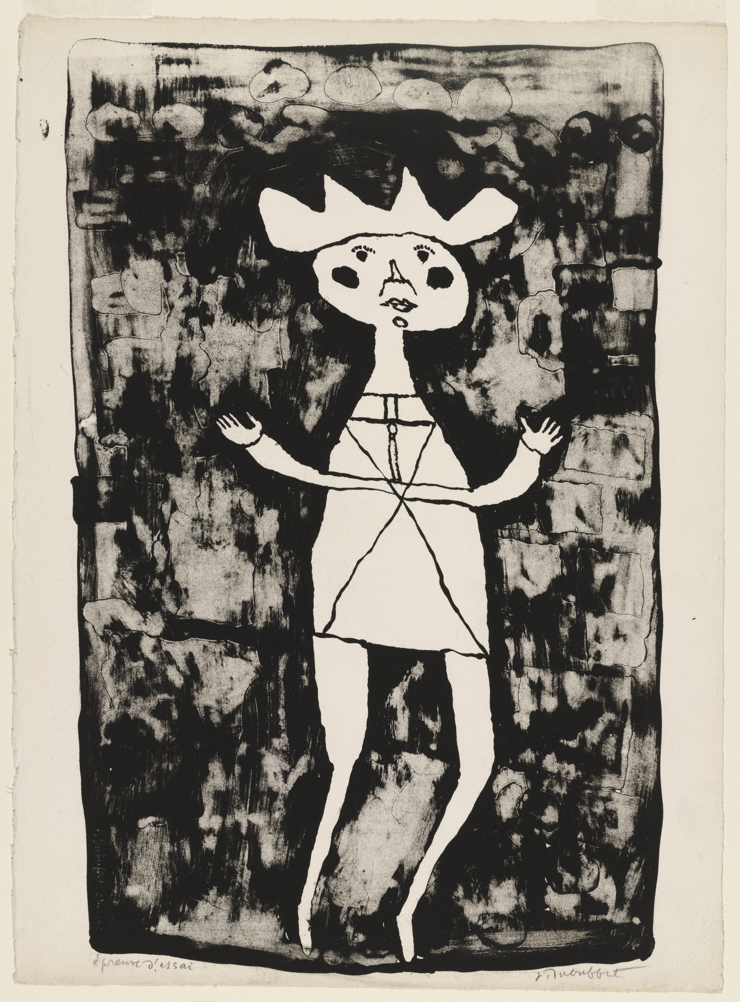 Jean Dubuffet. Man in Soft Hat Before a Wall (Homme au chapeau mou devant un mur) from the supplementary suite for the book Les Murs by Eugène Guillevic