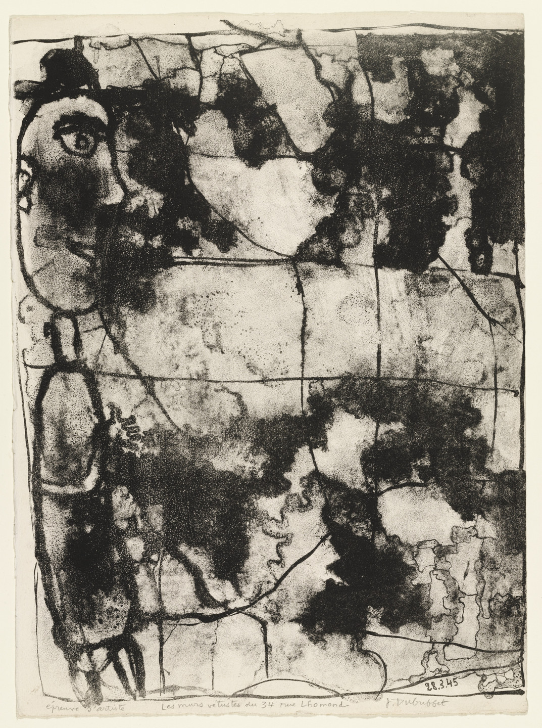 Jean Dubuffet. Decayed Walls at 34 Rue Lhomond (Les Murs vétustes du 34 rue Lhomond), rejected plate for the book Les Murs by Eugène Guillevic. 1945