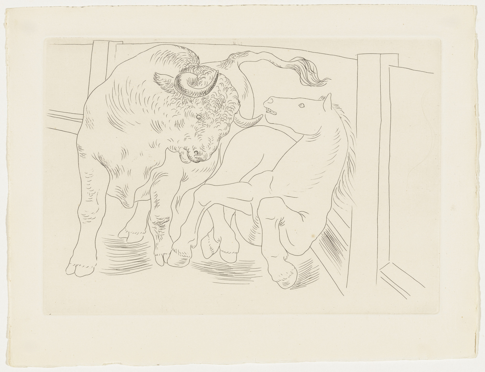 Pablo Picasso. Bull and Horse in the Arena from Le Chef-d&#39;œuvre inconnu. 1929, published 1931