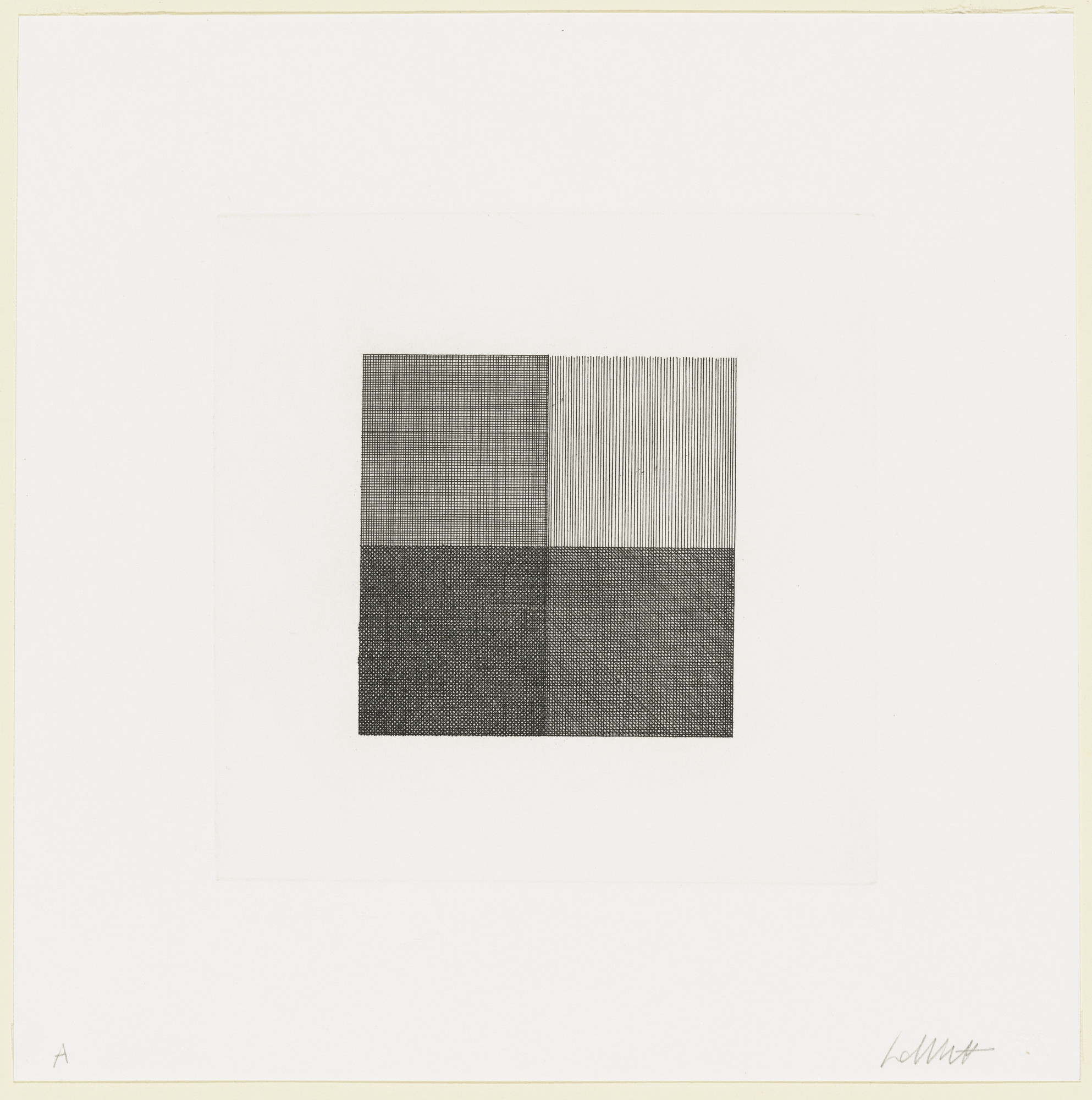 Sol LeWitt. Lines in Four Directions, Superimposed in Each Quarter of the Square Progressively