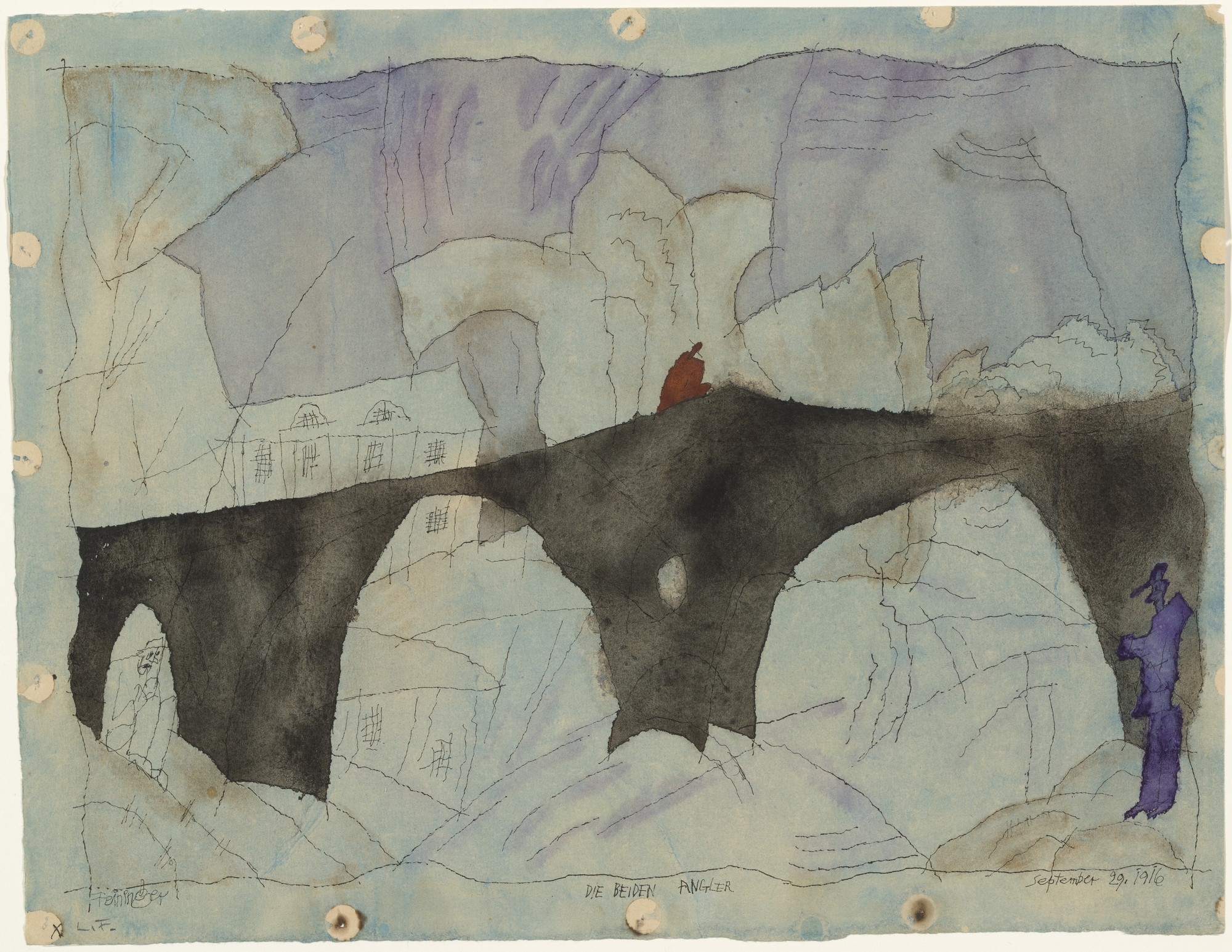 Lyonel Feininger. Two Anglers (recto); The Stern Bridge (verso)