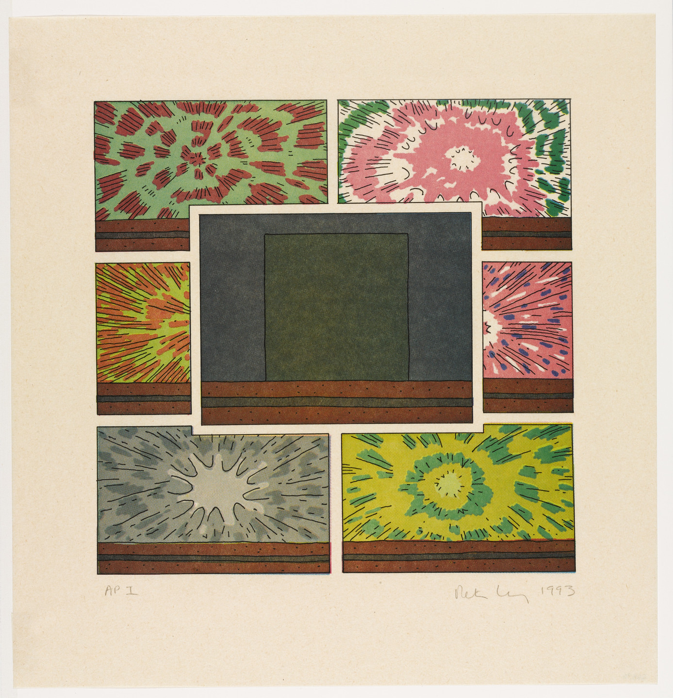 Peter Halley. Cell with Explosions (Grey Cell). 1993