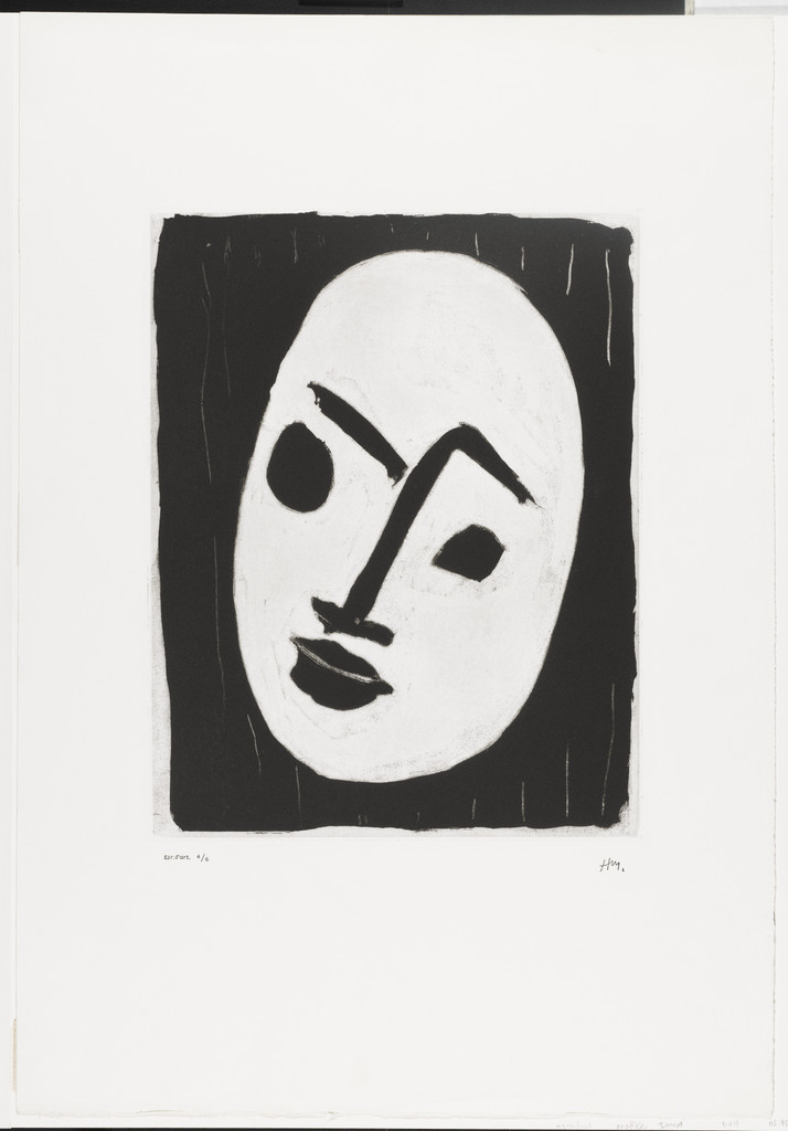 White Mask on Black Background (Masque blanc sur fond noir) by Henri Matisse