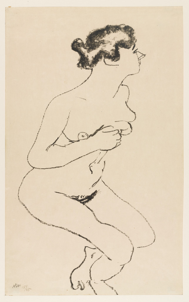 Crouching Nude in Profile with Black Hair (Nu accroupi, profil à la chevelure noire)