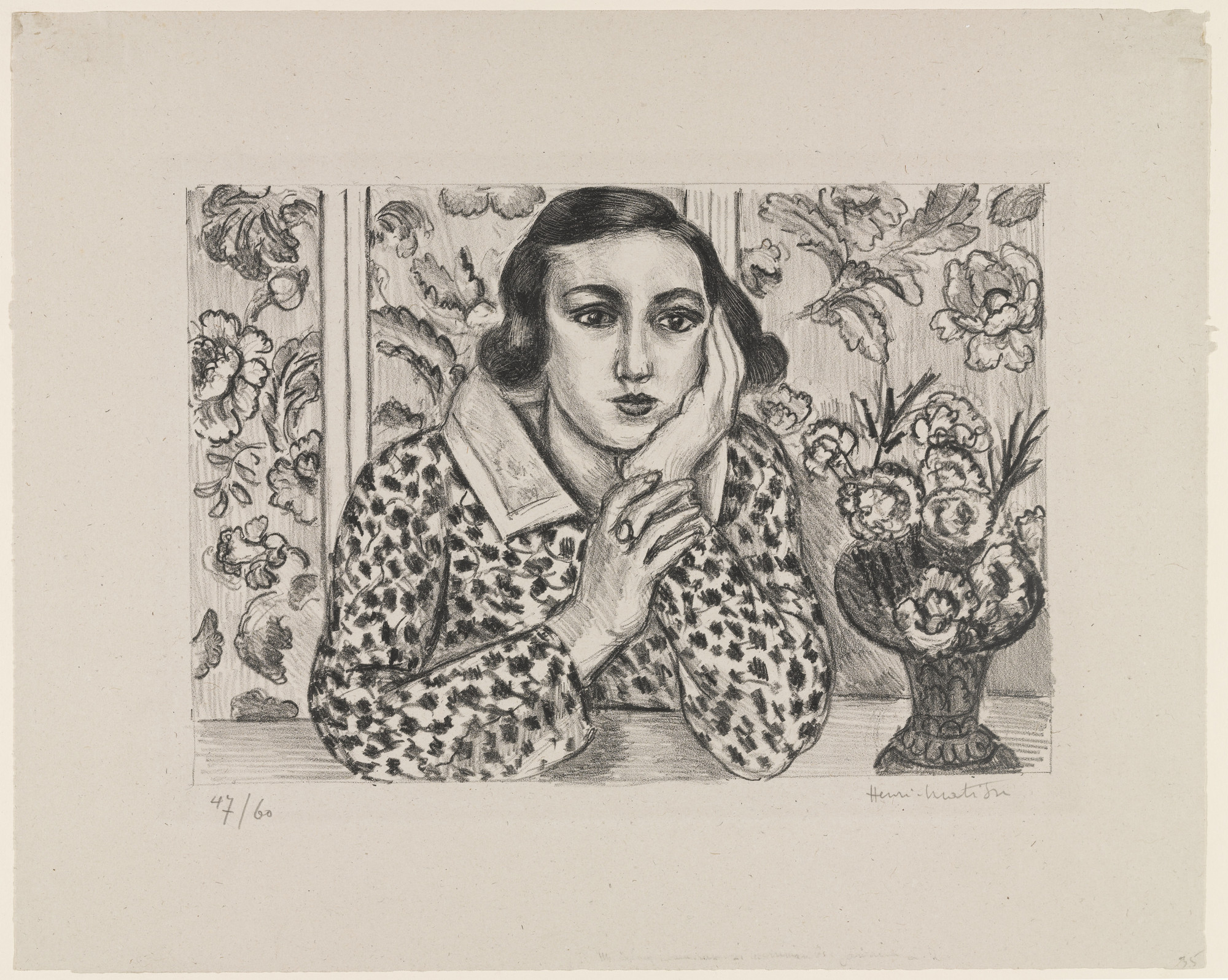Henri Matisse. Young Girl Leaning by Flowered Screen (Jeune fille accoudée au paravent fleuri)