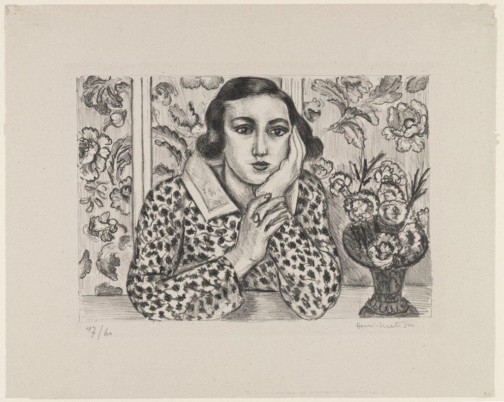 Young Girl Leaning by Flowered Screen (Jeune fille accoudée au paravent fleuri)