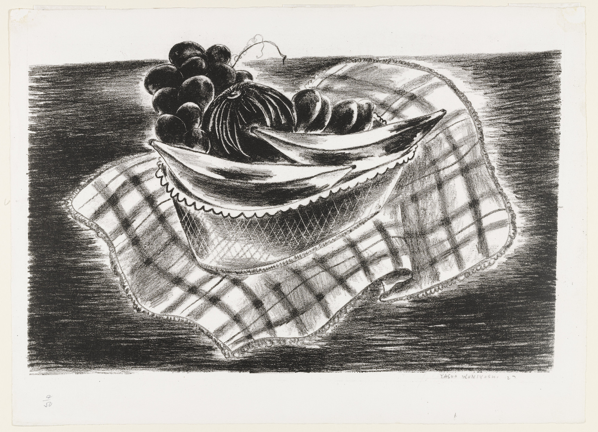 Yasuo Kuniyoshi. Checked Cloth - (Fruit in Basket)
