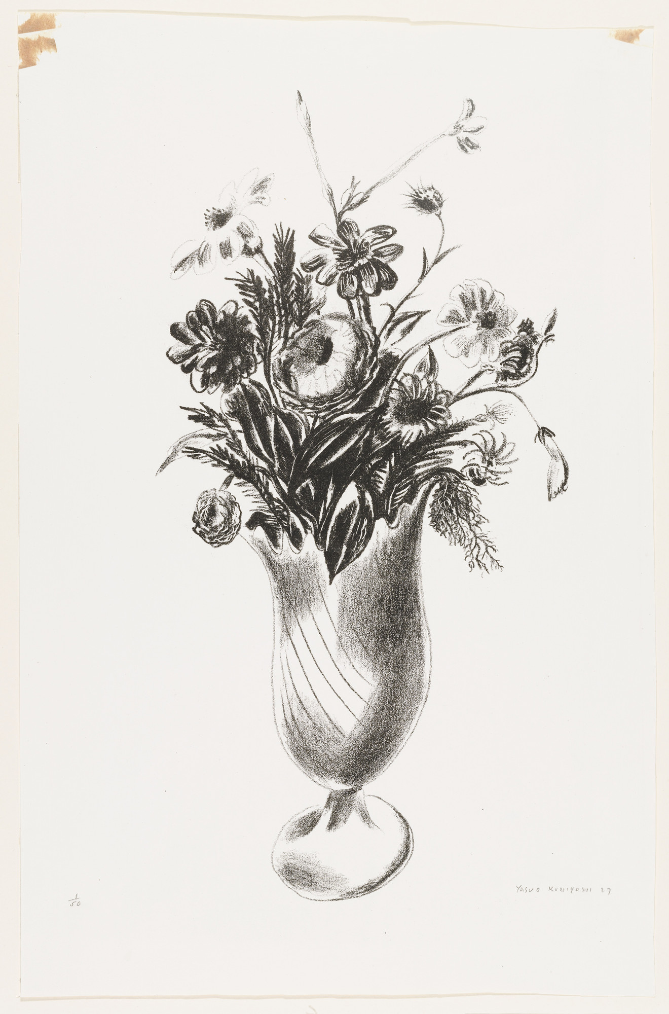 Yasuo Kuniyoshi. Striped Vase - (Flowers)