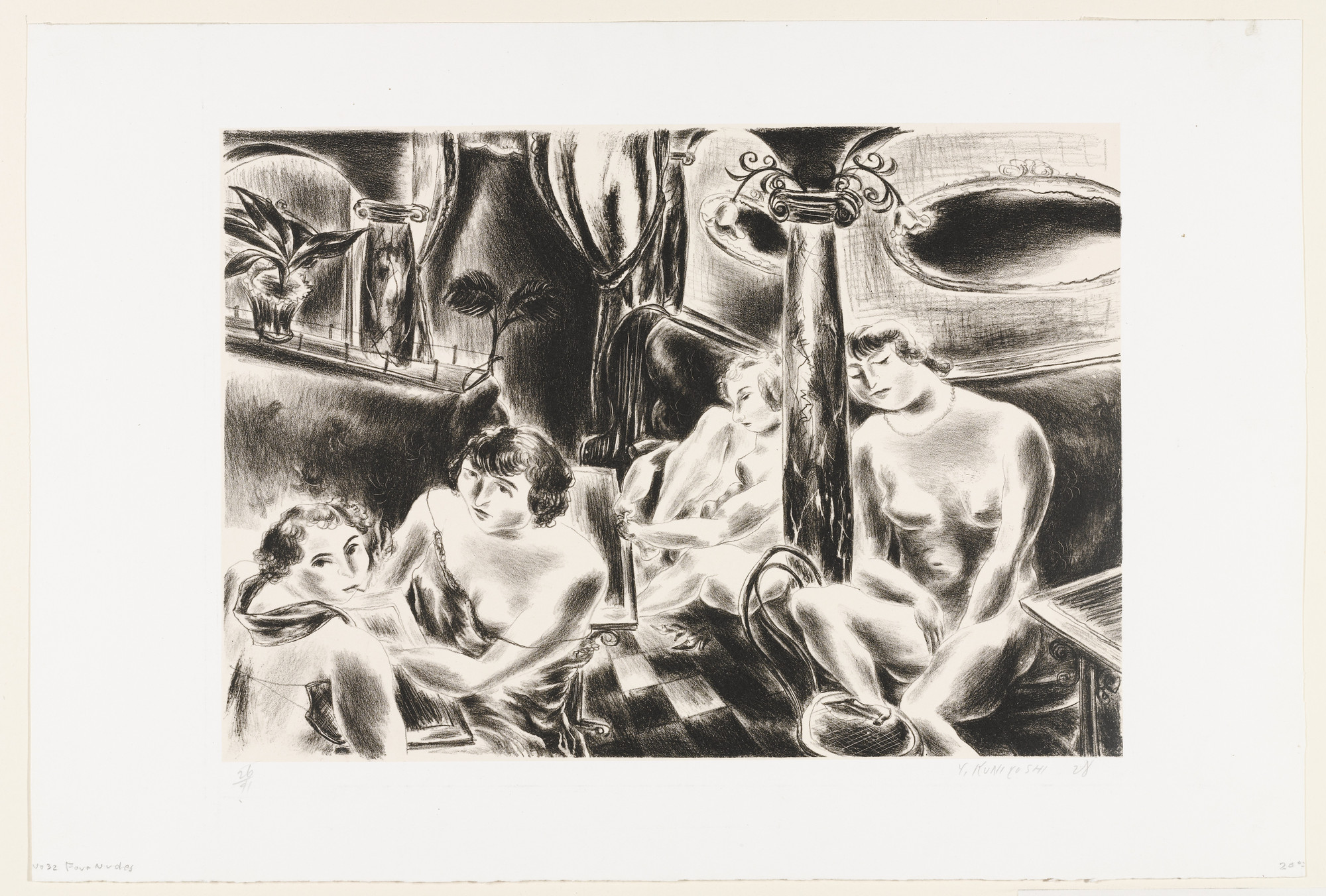 Yasuo Kuniyoshi. Four Nudes - (Café on the Boulevard Clichy). 1928