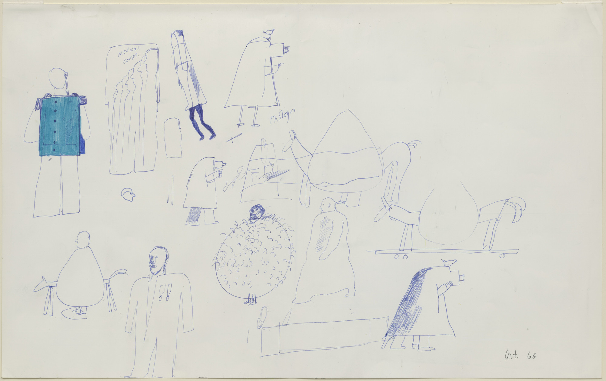 David Hockney. Page of Sketches. Designs for the play Ubu Roi