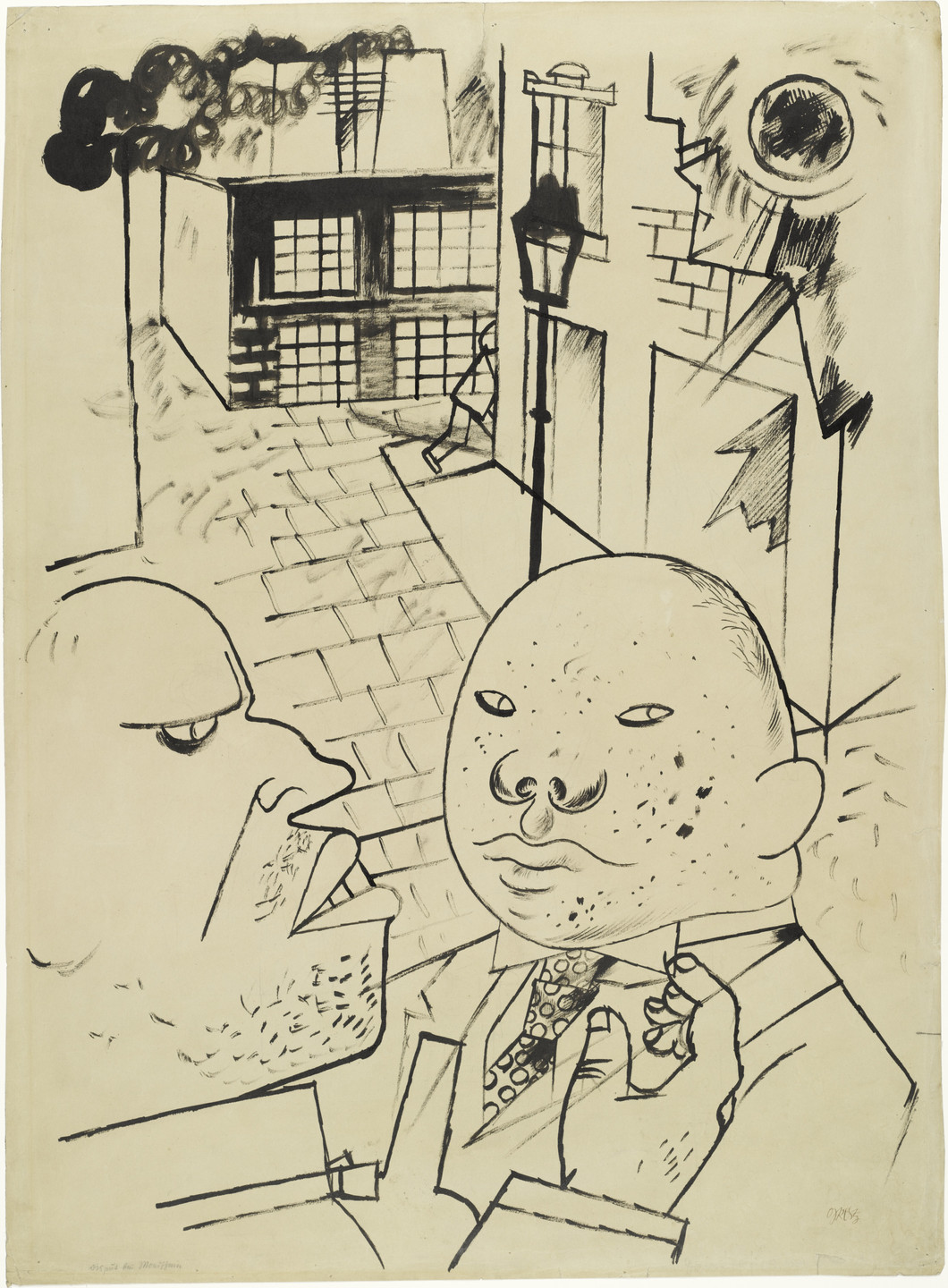 George Grosz. Dispute by Moonlight (Disput bei Mondschein) (recto); Two Men (verso). c. 1920