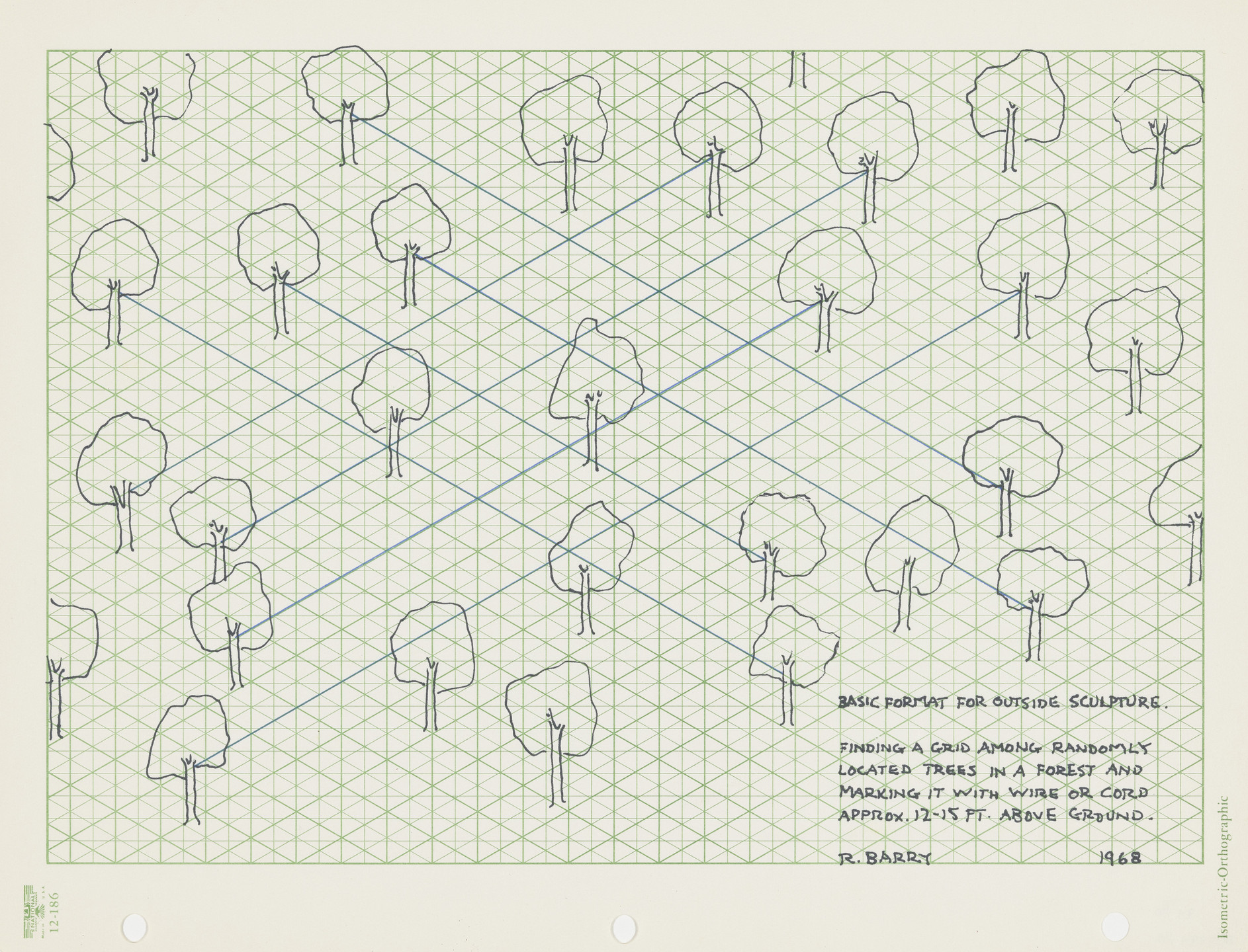 Robert Barry. Basic Format for Outside Sculpture (Finding a Grid among Randomly Located Trees...). 1968