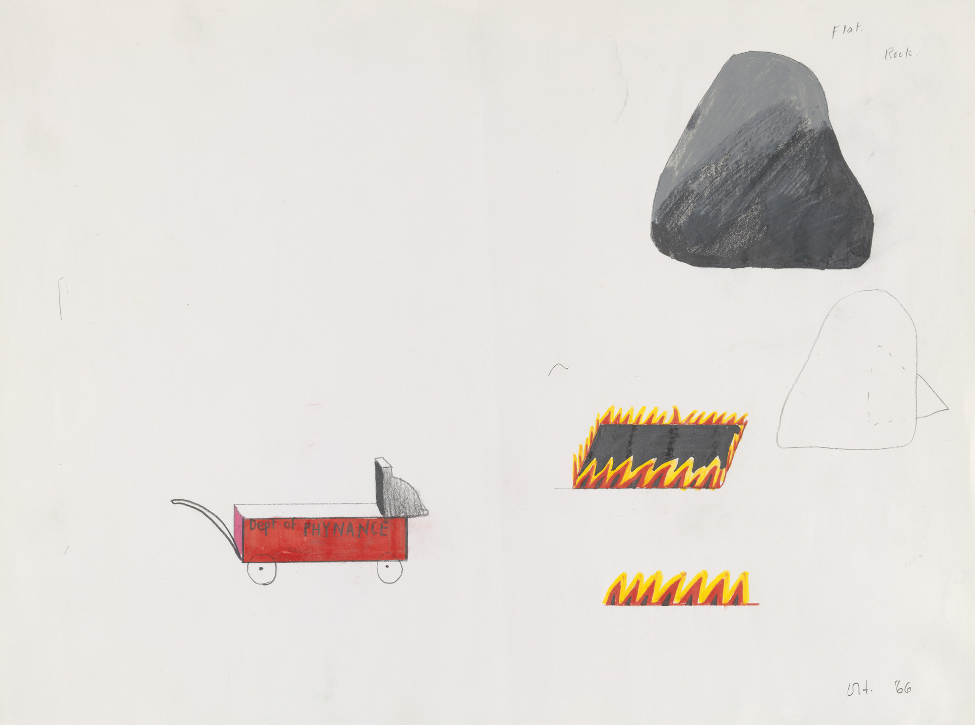 David Hockney. Phynancial Conveyance, Rock and Flames. Designs for the play Ubu Roi
