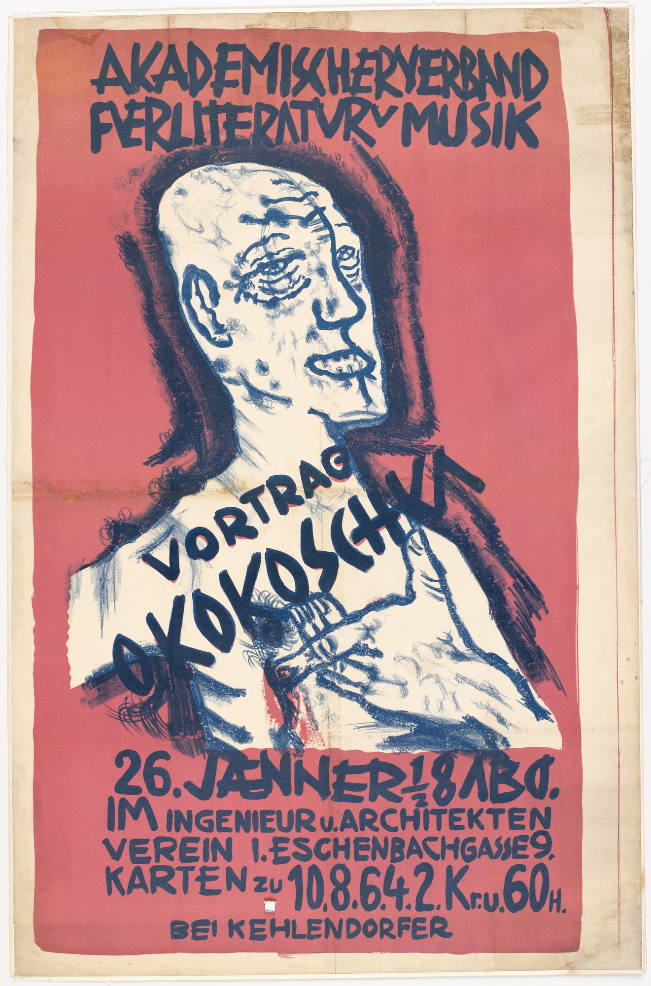 Oskar Kokoschka. Self-Portrait, Hand on his Chest. 1911-12