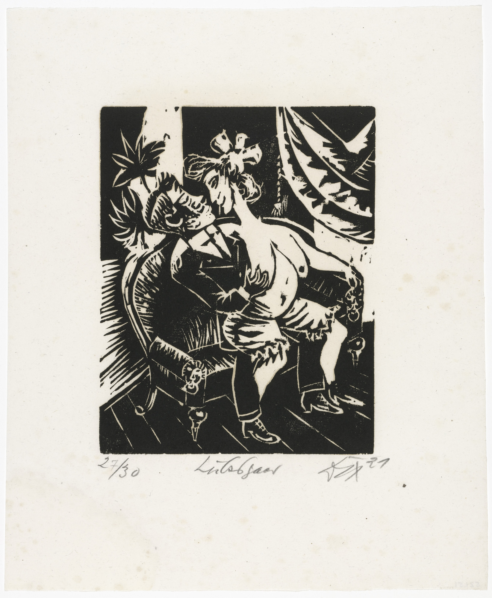 油彩画 Ein Gruß aus Deutschland 1982 Otto Dix. Lovers (Liebespaar) from the portfolio Nine Woodcuts