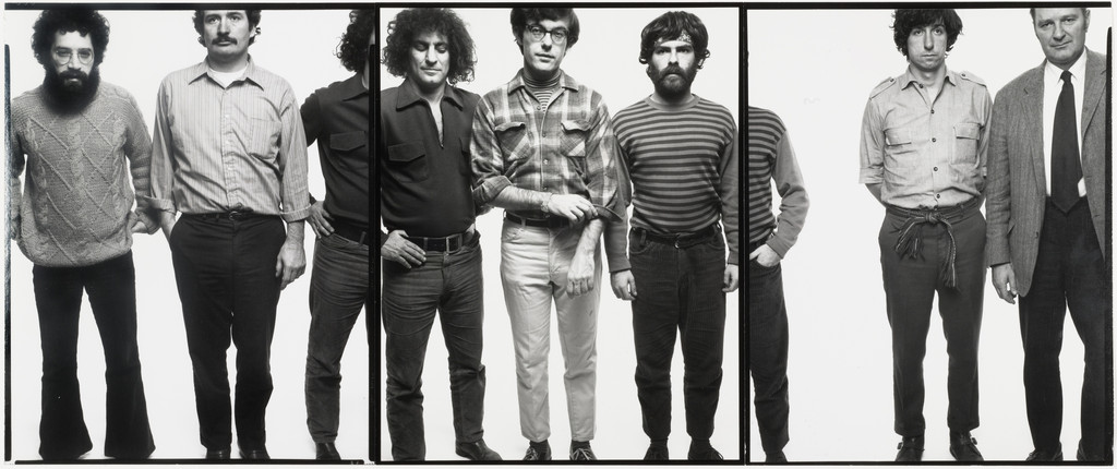 The Chicago Seven: Lee Weiner, John Fronies, Abbie Hoffman, Rennie Davis, Jerry Rubin, Tom Hayden, Dave Dellinger. Chicago