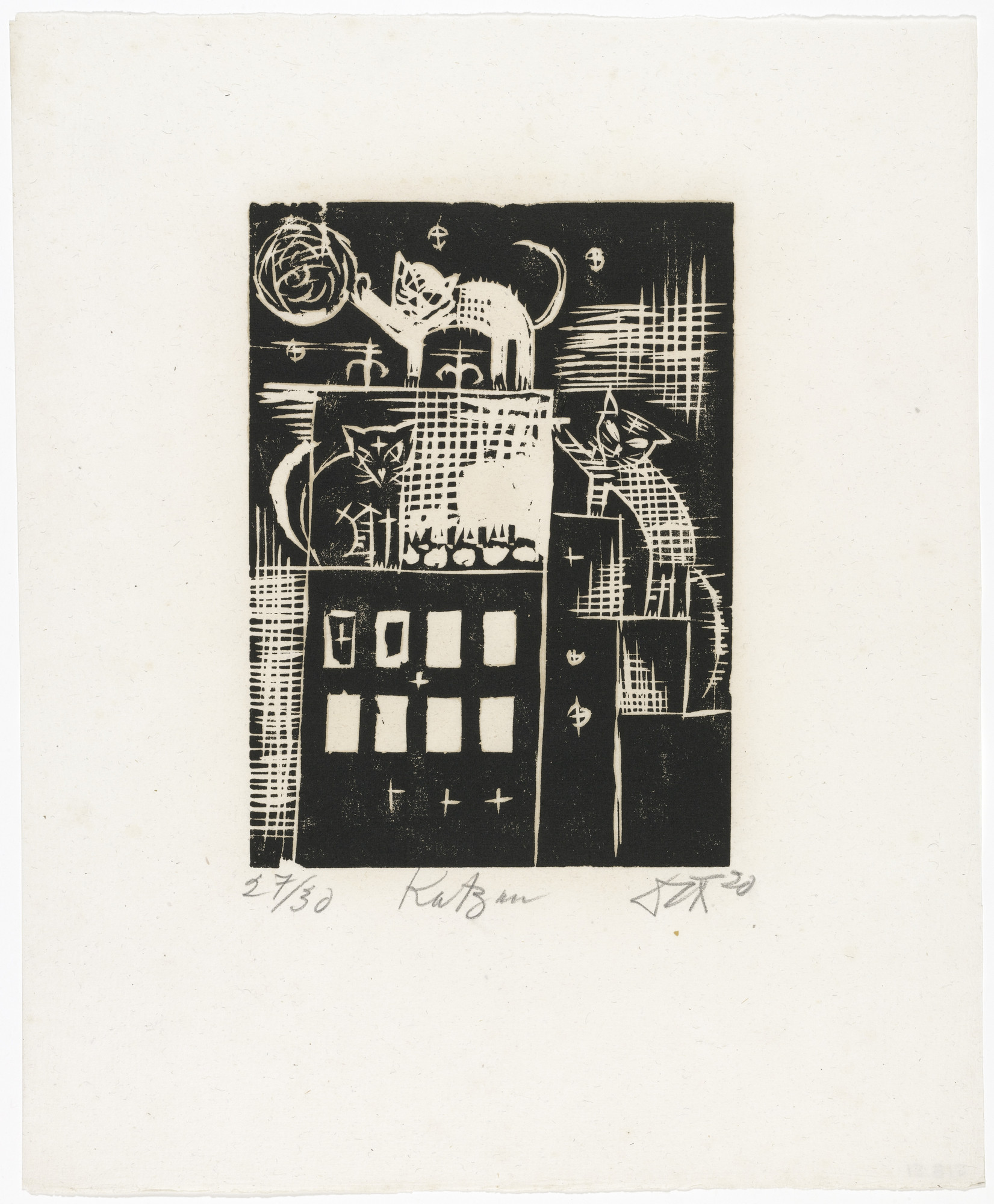 Otto Dix. Cats (Katzen) from the portfolio Nine Woodcuts (Neun