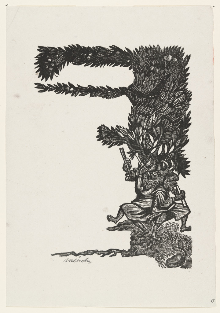 Dancing under the Plum Tree (Danza a pie del ciruelo), plate 13, from the portfolio Méndez: 25 Prints [illustrations for the book "Incidentes Melódicos del Mundo Irracional" by Juan de la Cabada]